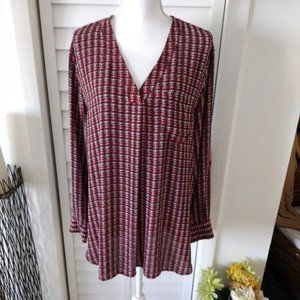Lord &‎ Taylor women's tunic v-neck roll tab sleeve lightweight blouse 1X